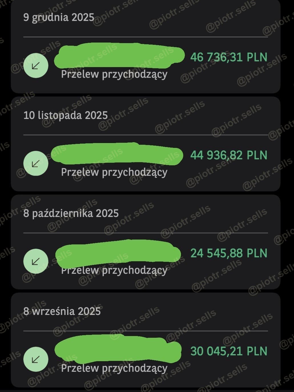 Przelewy z prowizji za closing (2025) — dane zamazane
